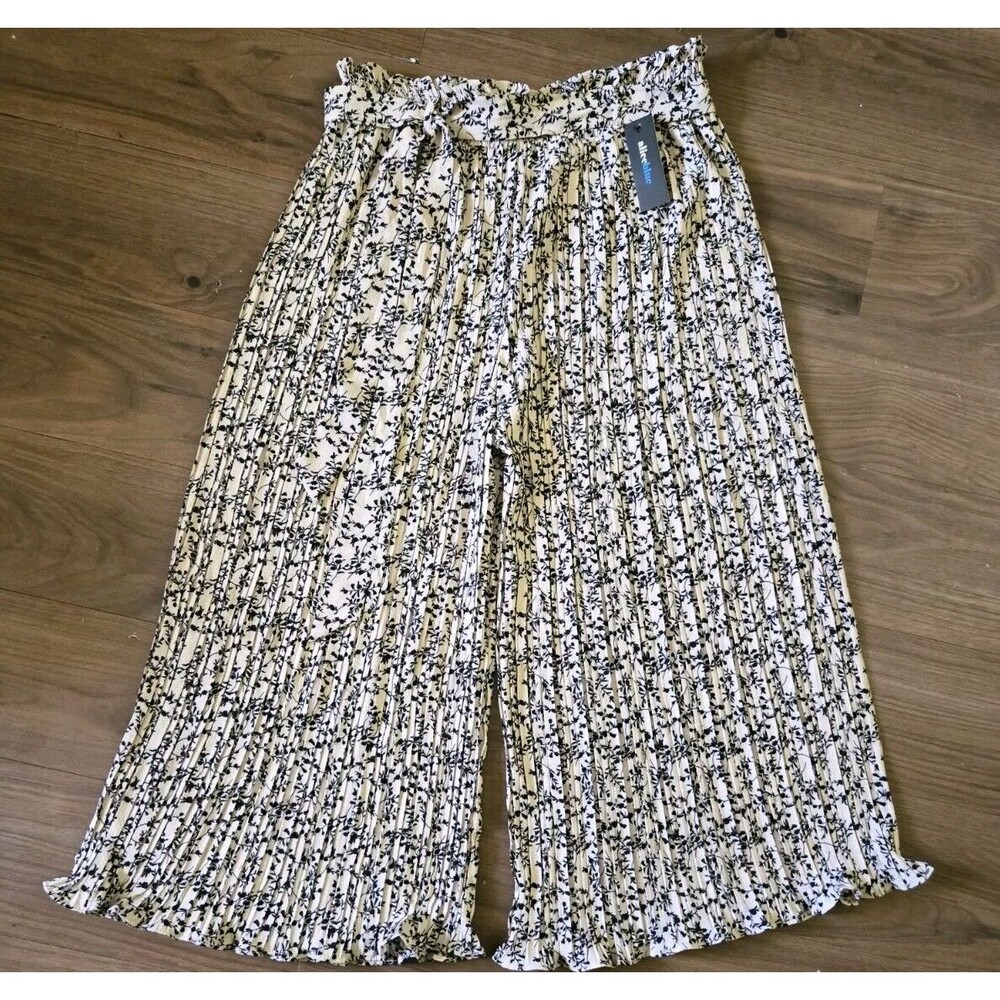 Alice Blue Pleated Wide Leg Business Casual Womens Dress Pant Sz Lg.floral Print